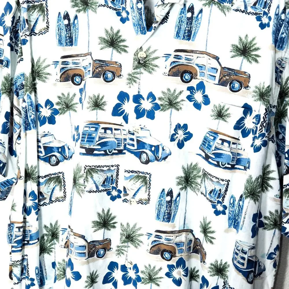 Go Barefoot Hawaiian Shirt XL Tall Blue Vintage Retro Coastal Beachy - Picture 4 of 9